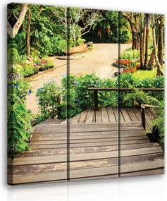 Vászonkép 90x100 Trópusi kert lépcső zöld virágok természet pihenés