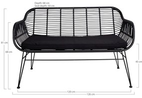 Trieste fekete műrattan kerti kanapé - House Nordic