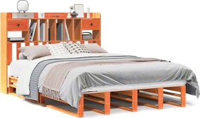 vidaXL barna tömör fenyőfa könyvespolcos ágy matrac nélkül 140 x 200cm