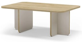 Krémszínű-natúr színű dohányzóasztal tölgyfa dekoros asztallappal 56x100 cm Hillary – Marckeric