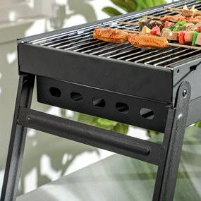 Outsunny Hordozható Összecsukható Szén Grillsütő Szén Tálcával 74L x 30W x 37H cm, Fekete | Aosom