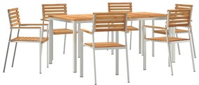 7 Részes Kert Étkezőszett Tömörfa Tíkfa, Kültéri Étkezőasztal 180x90x75 cm Tömörfa Tíkfa, Összecsukható Kerti Székek 2 db Tömörfa Tíkfa és Acél, Összecsukható Kerti Székek 4 db Tömörfa Tíkfa és Acél