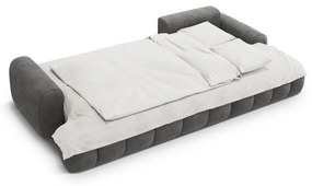 Szürke bársony kinyitható-tárolóhelyes sarokkanapé (jobb oldali-heverő résszel) Linz – Cosmopolitan Design