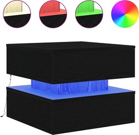 vidaXL fekete tölgyszínű dohányzóasztal LED-lámpákkal 50 x 50 x 40 cm