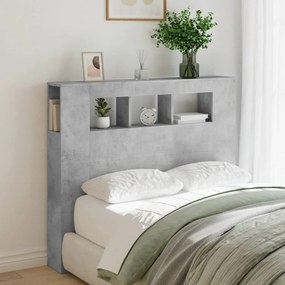 betonszürke szerelt fa LED-es fejtámla 120x18,5x103,5 cm