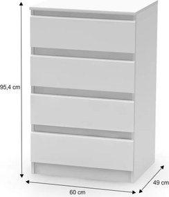 4 fiókos komód, fehér, HANY NEW 014