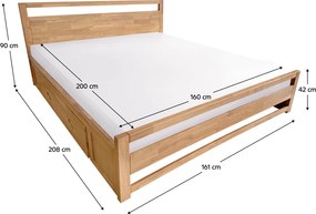 Franciaágy, 160x200, masszív fa, természetes, SHEILA