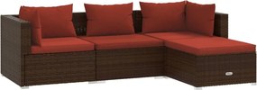 4 részes barna polyrattan kerti bútorszett párnákkal