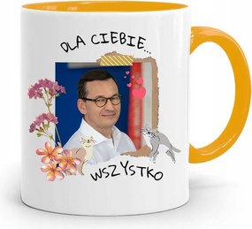 Sárga Politikus Bögre Mateusz Morawiecki Miniszterelnök fényképes nyomtatással