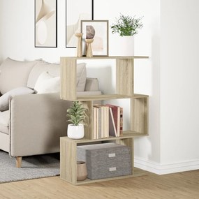 3 szintes sonoma tölgy fa elválasztó könyvespolc 70x24x97 cm