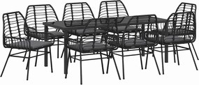 vidaXL Kert étkező szett 9 pcs Fekete polirattan