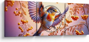 Kép - Madár berkenyével (órával) (90x30 cm)