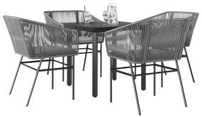 vidaXL 5 részes szürke polyrattan üveg kerti étkezőgarnitúra párnával