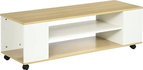 HOMCOM TV állvány kerekekkel - Floating TV állvány 2 tárolópolccal 55 hüvelykes tévékhez - 120x40x38.5 cm Fehér | Aosom