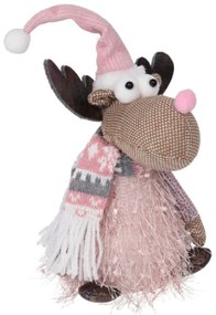 Reindeer w patterned scarf Fénydekoráció, 14x22 cm, poliészter, rózsaszín/szürke