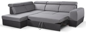 Szürke MATRIX L-alakú sarokkanapé tárolóval, balos, kihúzható
