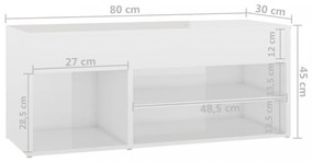 magasfényű fehér szerelt fa cipőtároló pad 80 x 30 x 45 cm