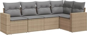 vidaXL 5 részes bézs polyrattan kerti ülőgarnitúra párnákkal