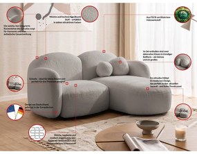 Szürke buklé sarokkanapé (jobb oldali-heverő résszel) Orbit – Ropez