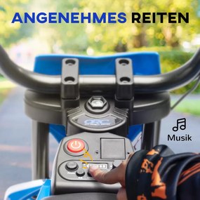 AIYAPLAY elektromos motorkerékpár gyerekeknek, 12 V-os zenés gyermekjármű edzőkerekekkel, kék
