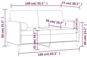 2 személyes bordó bársony kanapé díszpárnákkal 140 cm