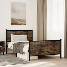 füstös tölgy színű fém ágykeret matrac nélkül 107 x 203 cm
