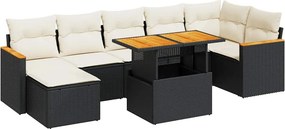 vidaXL 8 részes fekete polyrattan akácfa kerti ülőgarnitúra párnákkal