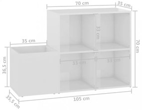 magasfényű fehér előszobai cipősszekrény 105 x 35,5 x 70 cm