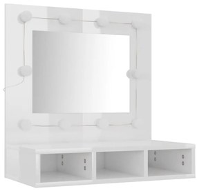 magasfényű fehér tükrös szekrény LED-ekkel 60 x 31,5 x 62 cm