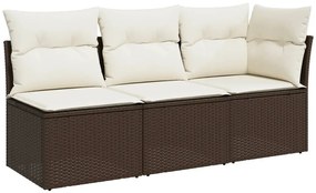 3 személyes barna polyrattan kerti kanapé párnával