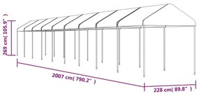 Fehér polietilén pavilon tetővel 20,07 x 2,28 x 2,69 m