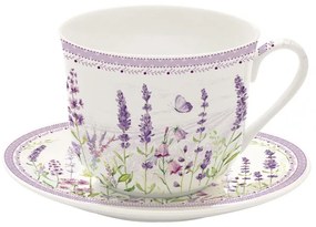 Levendula virágos porcelán reggeliző csésze aljjal Levender field