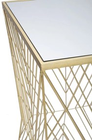 Fém kocka lerakó asztal geometrikus mintával és tükörlapos üveglappal