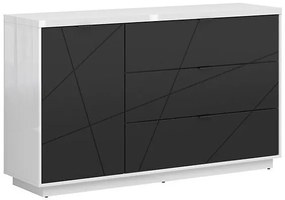 Komód Boston CE100Fényes fehér, Matt fekete, Fiókos és ajtós, 93x156x43cm