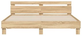 sonoma tölgy színű ágykeret fejtámlával és LED-del 200 x 200 cm