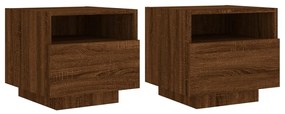 2 db barna tölgy színű éjjeliszekrény LED-ekkel 40 x 39 x 37 cm