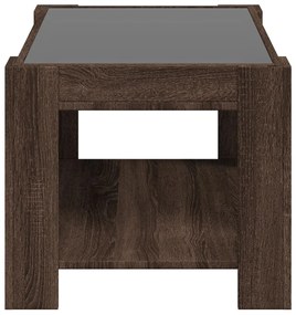 barna tölgy szerelt fa dohányzóasztal LED-del 73 x 53 x 45 cm