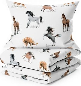 Pamut ágynemű kiságyhoz HORSE DREAM fehér Ágyneműhuzat mérete: 45 x 65 cm | 90 x 135 cm