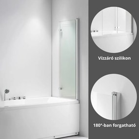 Stuxi Ravenna 100x140 összecsukható 2 szárnyú kádparaván 6 mm vastag vízlepergető biztonsági üveggel, krómozott elemekkel