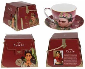 Porcelán csésze aljjal Frida Kahlo virágkoronás díszdobozban