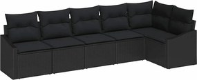 vidaXL Kanapé Szett párnával 6 pcs Fekete polirattan