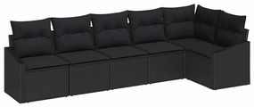 vidaXL Kanapé Szett párnával 6 pcs Fekete polirattan