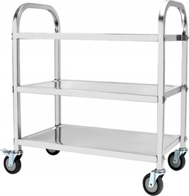 Konyhai kocsi Qwork 3 szintes rozsdamentes acél 90x60 cm