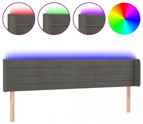 sötétszürke bársony LED-es fejtámla 203 x 16 x 78/88 cm