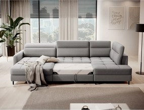 Világosszürke bársony kinyitható-tárolóhelyes sarokkanapé (jobb oldali-U alakú) Berrto – ELTAP