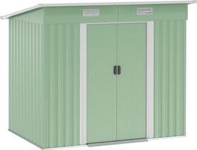 Outsunny Fém Kerti Tároló 2.3m² 207 x 130 x 182 cm Eszköztároló Ferde Tető Ablakkal Alapzattal Csúszóajtókkal Időjárásálló Kerti Sátor | Aosom