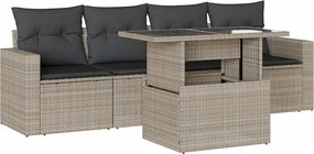vidaXL 5 részes világosszürke polyrattan kerti ülőgarnitúra párnákkal