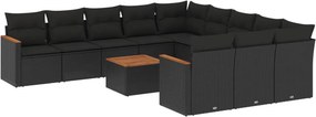 vidaXL 12 részes fekete polyrattan kerti ülőgarnitúra párnákkal