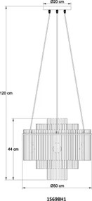 Globo 15698H1 Függesztett lámpa, fém matt fekete, füstszínű üvegrudak, kábel PVC fekete, magasság rövidíthető, ø: 500mm, M: 1200mm, 5x E27 60W 230V izzók nélkül