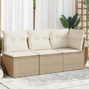 3 személyes bézs polyrattan kerti kanapé párnával